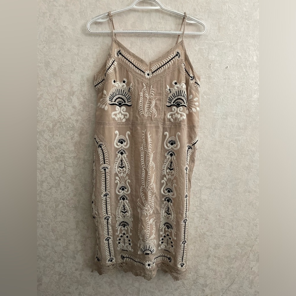 Maeve Tan Embroidered Dress